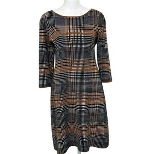 Ann Taylor Size S Ponte Knit Shift Dress Plaid  3/4 Sleeves Preppy Career City